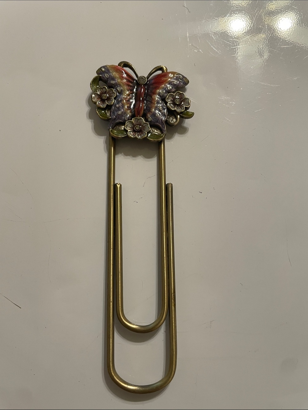 Vintage Gold-tone Multi-color Enameled Butterfly Paperclip/Bookmark